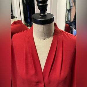 NWT Violet & Claire Vibrant Red Long Sleeve Semi-Sheer Blouse, Size Large